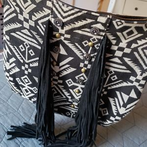Express Aztec Crossbody Bag with Fringe